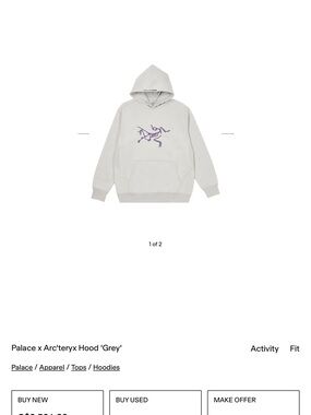 Arc'teryx Men's Crewneck Hoodie in Light Grey with Purple Logo